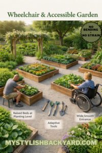 Accessible garden with adaptive tools