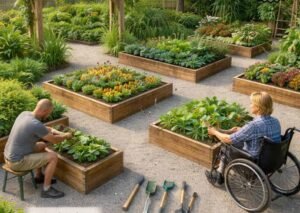 Accessible garden with adaptive tools