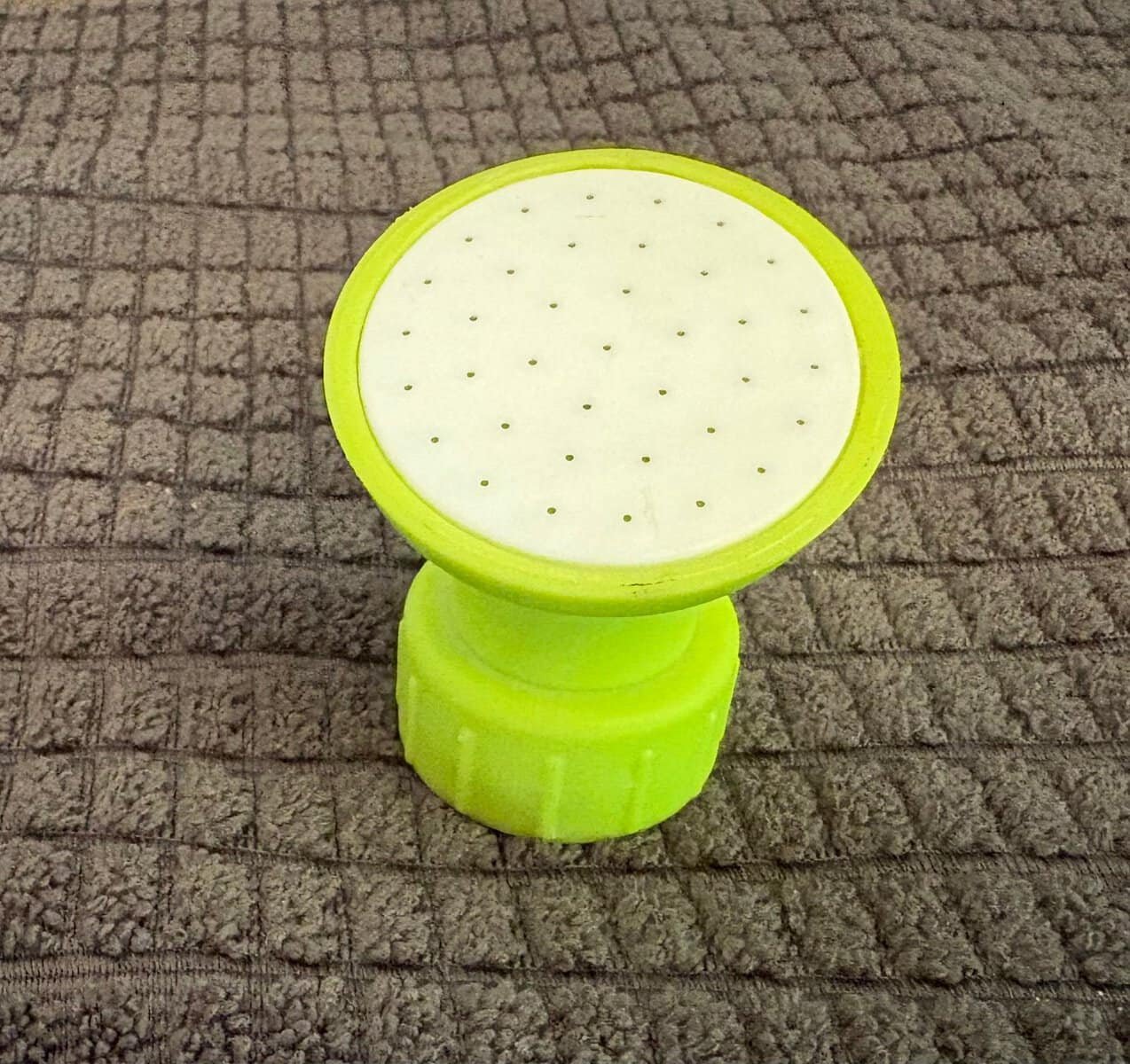Woman using a bottle top sprinkler to water potted plants eas